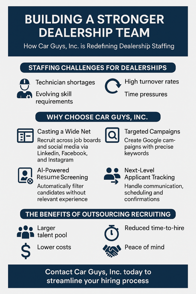 Auto Dealership Staffing - Building the team infographic.