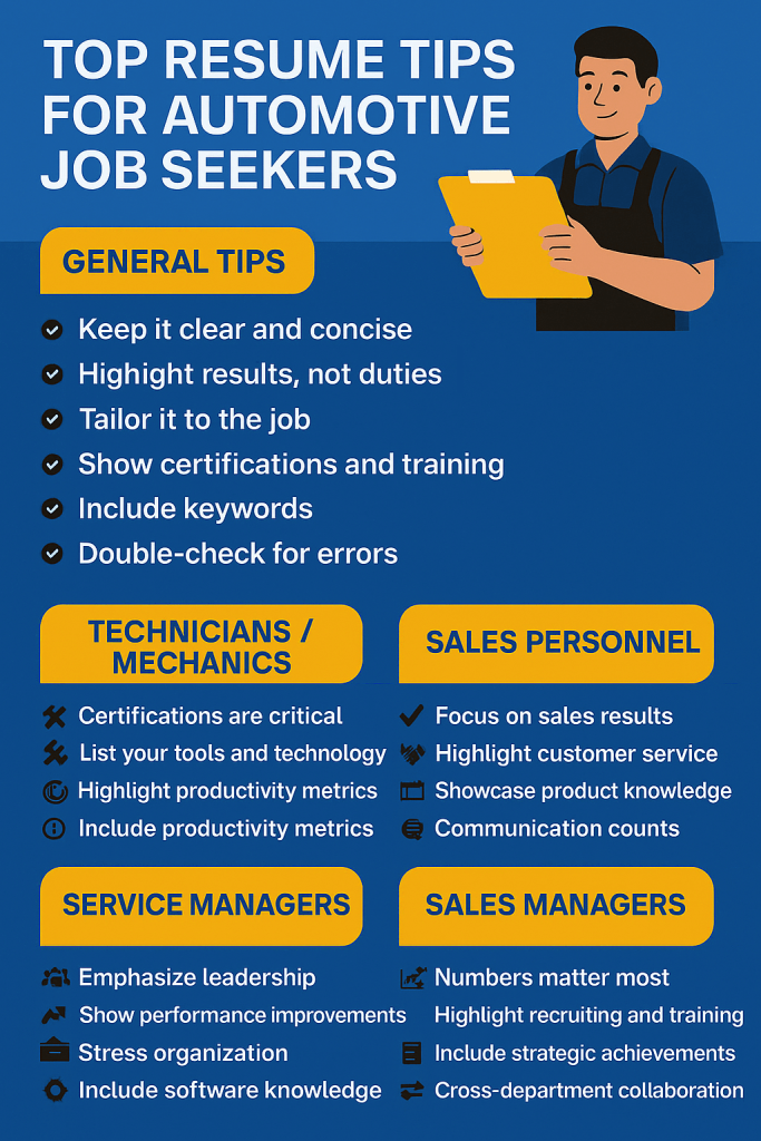 Resume Tips for Automotive Job Seekers Infographic