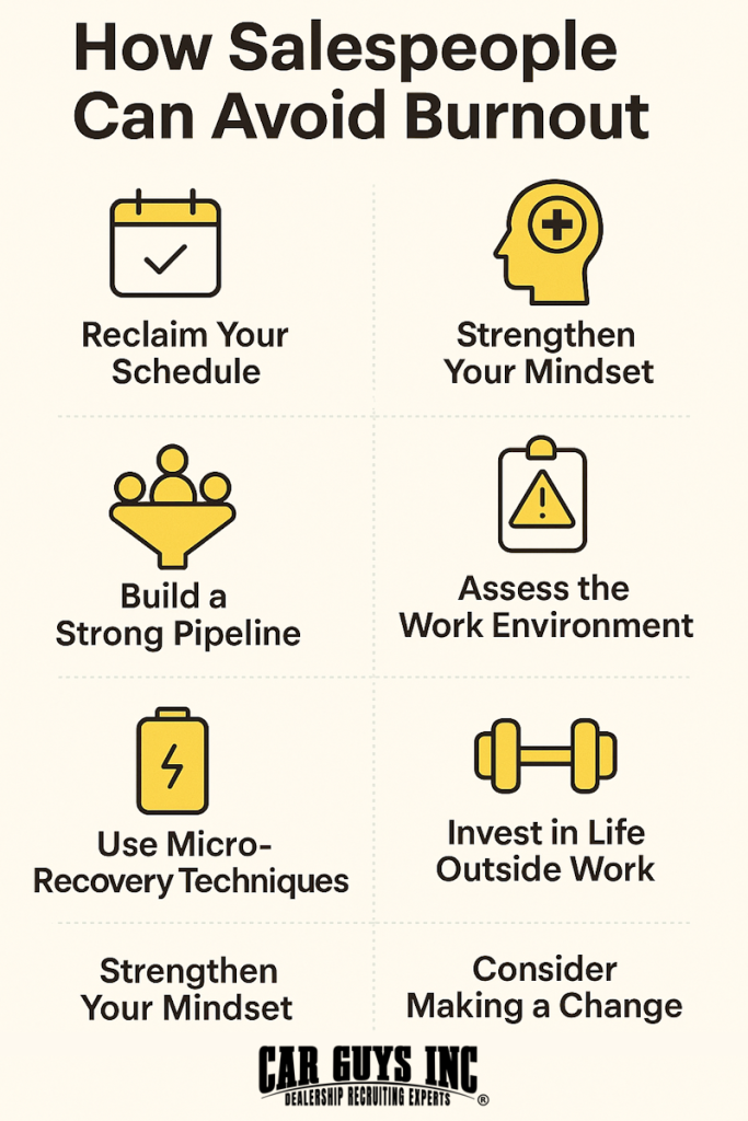 How to avoid burnout if your are a car salesperson.