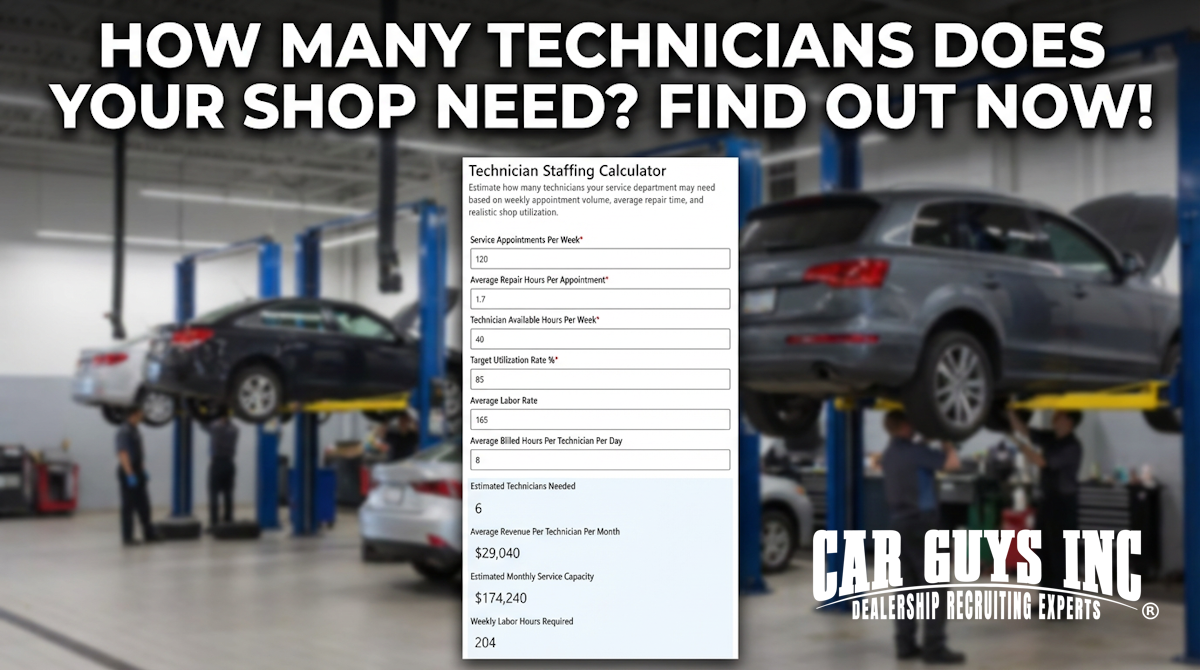 Technician Staffing Calculator for Auto Repair Shops & Dealerships