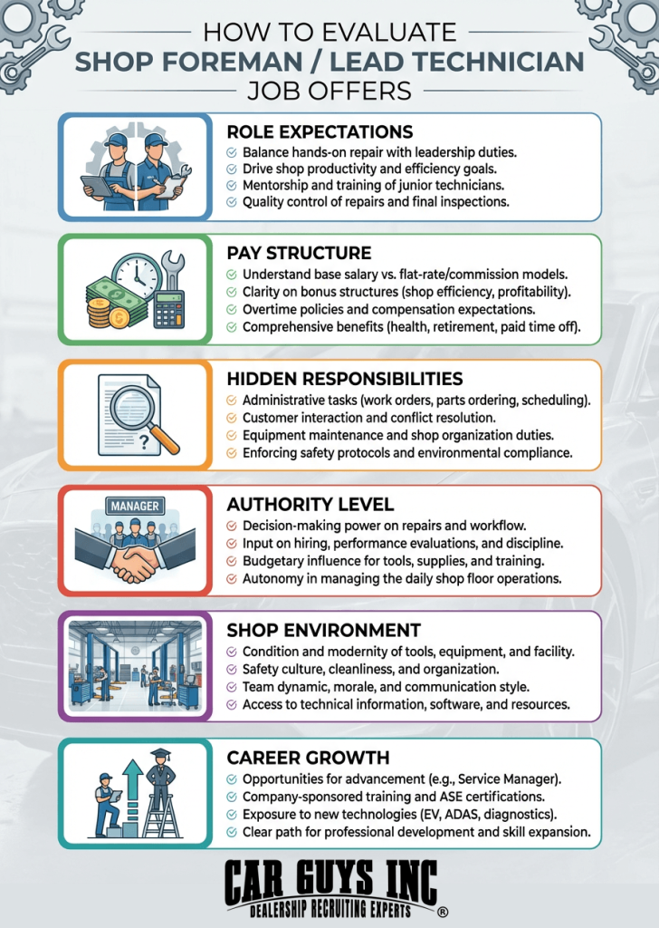 How to Evaluate Shop Foreman / Lead Technician Job Offers Infographic