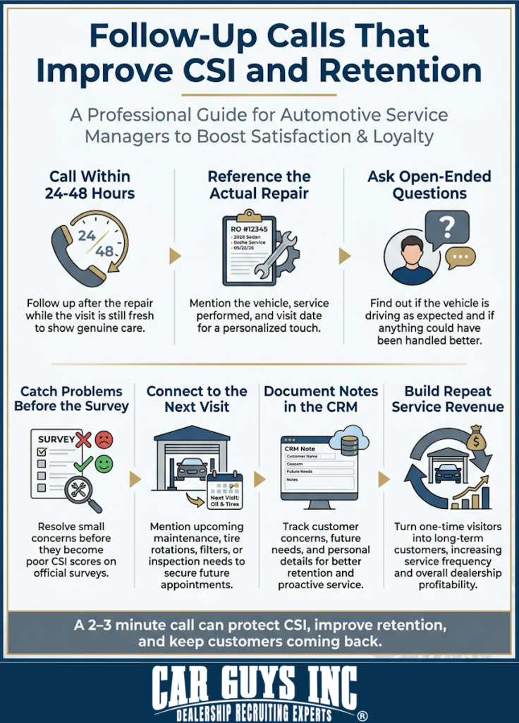 How to improve service department CSI and retention.