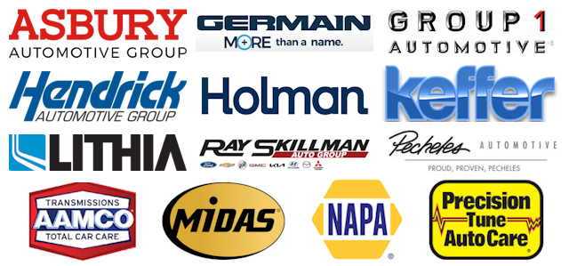 Logo wall showing automotive organizations that have worked with CarGuys Inc.
