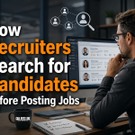 Recruiter reviewing an automotive candidate's profile on a laptop before a job is posted