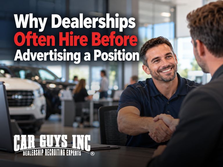 A new car dealership employee shaking hands with his manager on his first day on the job.